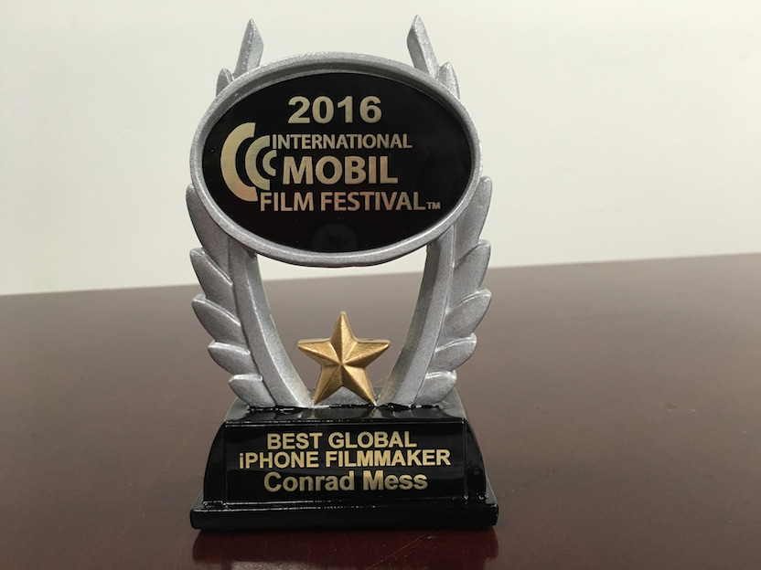Best Global iPhone Filmmaker Conrad Mess IMFF 2016 Trophy